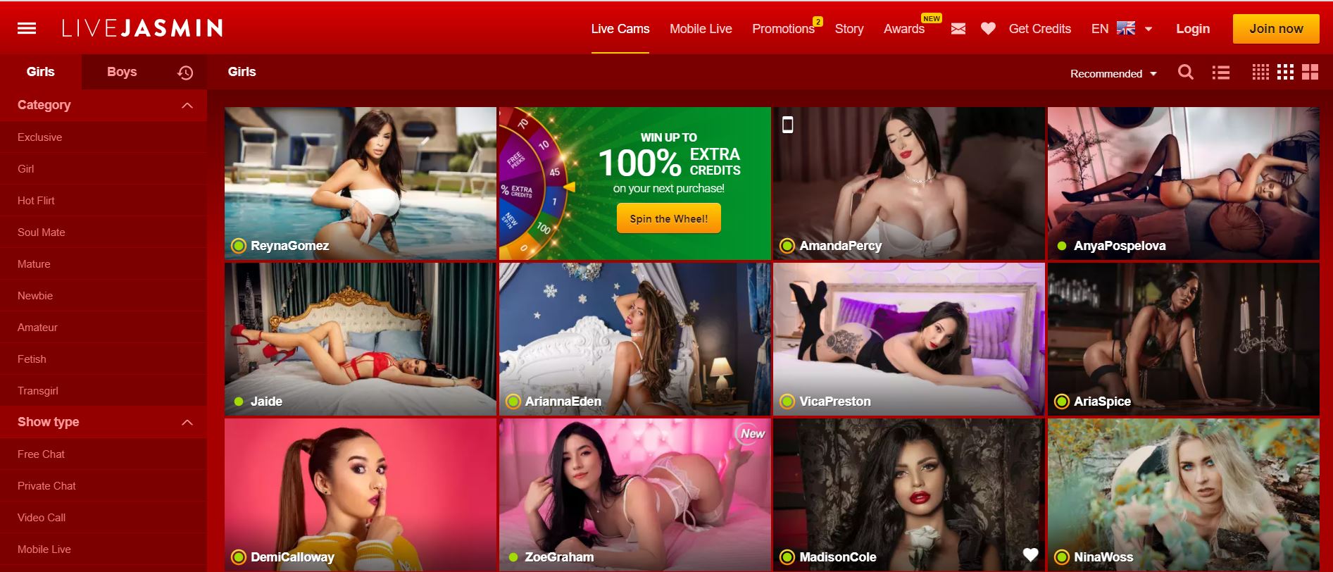 LiveJasmin Home Page Screenshot